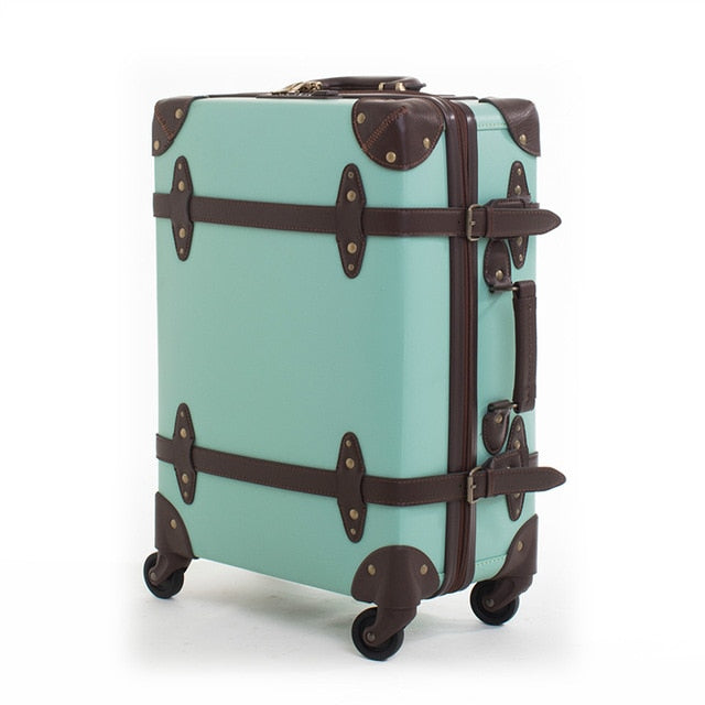 Letrend Vintage Suitcase Wheels Leather Rolling Luggage Spinner Women Retro Trolley 20 inch Cabin Travel Bag Men Carry On Trunk