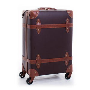 Letrend Vintage Suitcase Wheels Leather Rolling Luggage Spinner Women Retro Trolley 20 inch Cabin Travel Bag Men Carry On Trunk