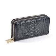 Load image into Gallery viewer, 2018 Women Cow Split Leather Wallets Famous Brand Fashion serpentine Double Zipper Women Clutch Hand Purses Bag Standard Wallets