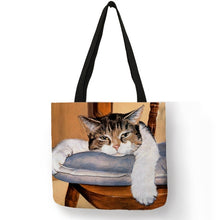 Load image into Gallery viewer, Eco Linen Reusable Shopping Bag With Oil Cat Painting Women Fashion Tote Bag Handbags Student Travel School Bags