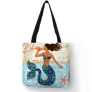 Excellent Design Tote Bag Beautiful Mermaid Ocean Animals Handbags Reusable Portable Bags Traveling Shopping Sac De Courses