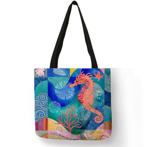 Excellent Design Tote Bag Beautiful Mermaid Ocean Animals Handbags Reusable Portable Bags Traveling Shopping Sac De Courses