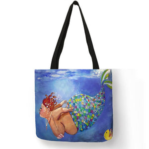Excellent Design Tote Bag Beautiful Mermaid Ocean Animals Handbags Reusable Portable Bags Traveling Shopping Sac De Courses