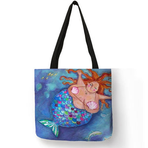 Excellent Design Tote Bag Beautiful Mermaid Ocean Animals Handbags Reusable Portable Bags Traveling Shopping Sac De Courses