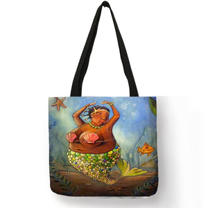 Excellent Design Tote Bag Beautiful Mermaid Ocean Animals Handbags Reusable Portable Bags Traveling Shopping Sac De Courses