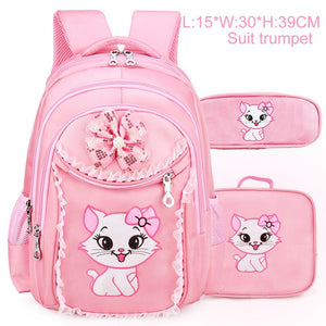 Portfolio School Bags For Girls 2018 Sweet Cute Cartoon Princess Cat Children Backpack Kids Lace Bookbag Primary School Backpack