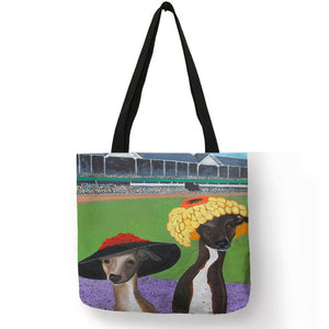Personalized Oil Painting Greyhound Dog Prints Tote Bag Durable Shopping Travel Sport Bags Women Men Casual Handbag