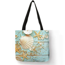 Load image into Gallery viewer, Ladies  Shoulder Bag Blue Ocean Starfish Beach Sand Prints Tote Bag Linen Fabric Beautiful Casual Practical Handbag
