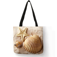Load image into Gallery viewer, Ladies  Shoulder Bag Blue Ocean Starfish Beach Sand Prints Tote Bag Linen Fabric Beautiful Casual Practical Handbag