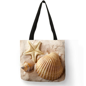Ladies  Shoulder Bag Blue Ocean Starfish Beach Sand Prints Tote Bag Linen Fabric Beautiful Casual Practical Handbag