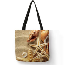 Load image into Gallery viewer, Ladies  Shoulder Bag Blue Ocean Starfish Beach Sand Prints Tote Bag Linen Fabric Beautiful Casual Practical Handbag