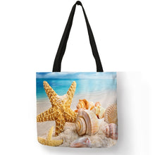 Load image into Gallery viewer, Ladies  Shoulder Bag Blue Ocean Starfish Beach Sand Prints Tote Bag Linen Fabric Beautiful Casual Practical Handbag