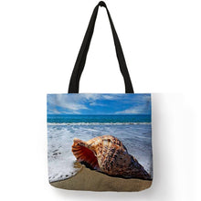 Load image into Gallery viewer, Ladies  Shoulder Bag Blue Ocean Starfish Beach Sand Prints Tote Bag Linen Fabric Beautiful Casual Practical Handbag