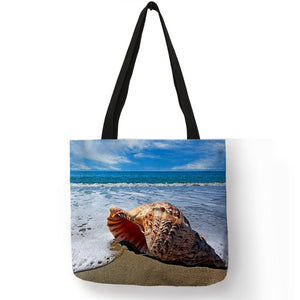 Ladies  Shoulder Bag Blue Ocean Starfish Beach Sand Prints Tote Bag Linen Fabric Beautiful Casual Practical Handbag