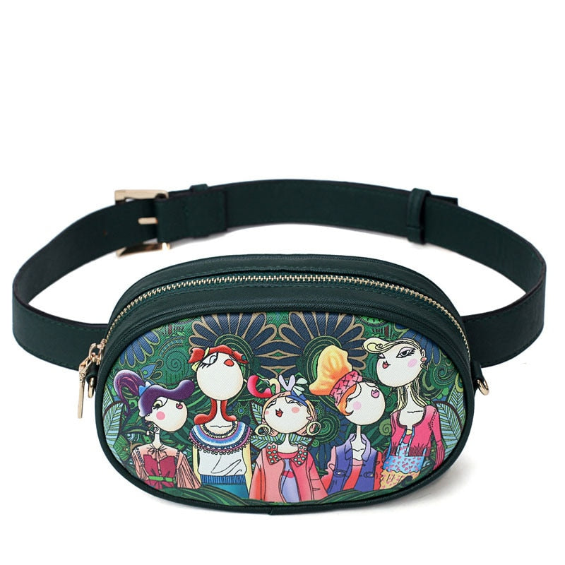 2018 New 3D cartoon print Shoulder Crossbody Bags women Green Forest Series Chain Waist Bag Fashion Multifunctional Chest Bag