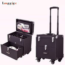 Load image into Gallery viewer, Cosmetic case with wheels,Rolling cosmetic bag,Vintage makeup tools Beauty box,High capacity make-up trolley case with drawer