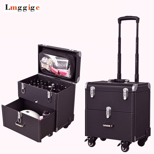 Cosmetic case with wheels,Rolling cosmetic bag,Vintage makeup tools Beauty box,High capacity make-up trolley case with drawer
