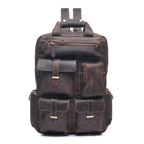 Brand Designer Genuine Leather Men Backpack Vintage Crazy Horse Leather Men Backpacks High Quality Business Bag bolsa masculina