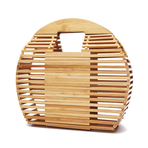 Semi Round Women Bamboo Beach Bag Female Straw Handbag Hand Woven Rattan Travel Summer Small Lady Tote Bag Designer Clutch Bag
