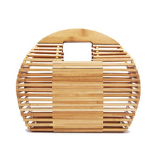 Load image into Gallery viewer, Semi Round Women Bamboo Beach Bag Female Straw Handbag Hand Woven Rattan Travel Summer Small Lady Tote Bag Designer Clutch Bag