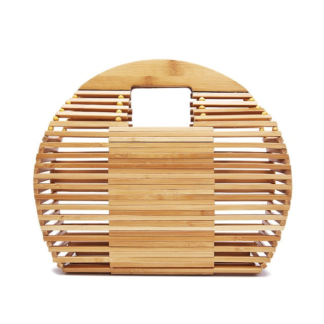 Semi Round Women Bamboo Beach Bag Female Straw Handbag Hand Woven Rattan Travel Summer Small Lady Tote Bag Designer Clutch Bag