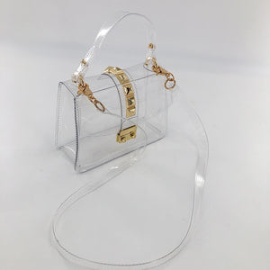 Jelly Clear Transparent Women Handbag PVC Small Luxury Brand Designer PVC Square Crossbody Bag Rivet Shoulder Messenger Bag
