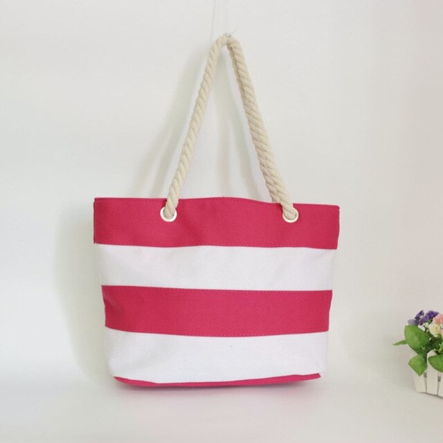 2019 New Big Stripe Shoulder Handbags Shopping Bag New Fashion Canvas Bag Wild Rough Twine Striped