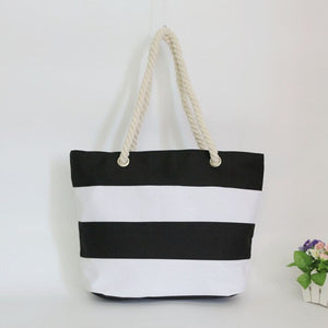 2019 New Big Stripe Shoulder Handbags Shopping Bag New Fashion Canvas Bag Wild Rough Twine Striped