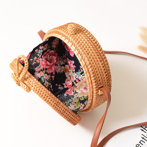 Straw Bag Rattan Handbags Bali Beach Bag Round Bow Design Crossbody Handbag Summer Women Shoulder Bag Leather Fashion Girls