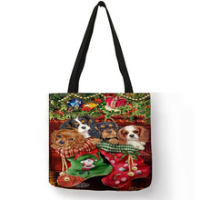 Load image into Gallery viewer, Lovely Animal Painting Women Handbag Christmas Hatted Dog Cats Eco Linen Good Quality Pretty Decoration Tote Bag Daily Use