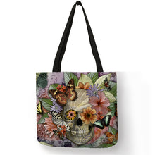 Load image into Gallery viewer, Floral Skull Customized Tote Bag  Linen Handbags for Women Lady Eco Reusable Shopping Bags Traveling