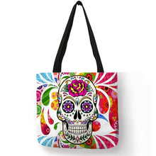 Load image into Gallery viewer, Floral Skull Customized Tote Bag  Linen Handbags for Women Lady Eco Reusable Shopping Bags Traveling