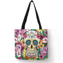 Load image into Gallery viewer, Floral Skull Customized Tote Bag  Linen Handbags for Women Lady Eco Reusable Shopping Bags Traveling