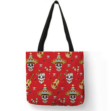 Load image into Gallery viewer, Floral Skull Customized Tote Bag  Linen Handbags for Women Lady Eco Reusable Shopping Bags Traveling