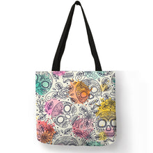 Load image into Gallery viewer, Floral Skull Customized Tote Bag  Linen Handbags for Women Lady Eco Reusable Shopping Bags Traveling