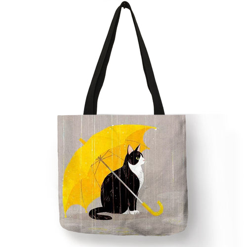 Customized Cartoon  Cat Print Tote Bag For Women Reusable Shopping Bags Folding Travel School Bags Pouch