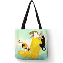 Load image into Gallery viewer, Customized Cartoon  Cat Print Tote Bag For Women Reusable Shopping Bags Folding Travel School Bags Pouch