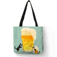 Load image into Gallery viewer, Customized Cartoon  Cat Print Tote Bag For Women Reusable Shopping Bags Folding Travel School Bags Pouch