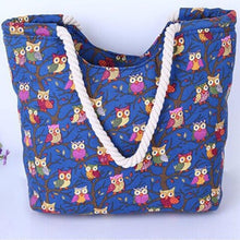 Load image into Gallery viewer, Cartoon Owl Printed Shoulder Bag Women Large Capacity Female Shopping Bag Canvas Handbag Summer Beach Bag