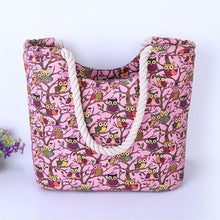 Load image into Gallery viewer, Cartoon Owl Printed Shoulder Bag Women Large Capacity Female Shopping Bag Canvas Handbag Summer Beach Bag