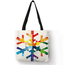 Load image into Gallery viewer, Pink Blue Color Geometry Pattern Tote Bag Letter Printed Linen Handbag Double Side Print Travel Folding Reusable Bags Sac A Main