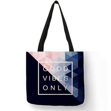 Load image into Gallery viewer, Pink Blue Color Geometry Pattern Tote Bag Letter Printed Linen Handbag Double Side Print Travel Folding Reusable Bags Sac A Main