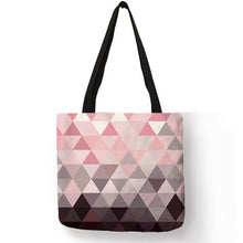 Load image into Gallery viewer, Pink Blue Color Geometry Pattern Tote Bag Letter Printed Linen Handbag Double Side Print Travel Folding Reusable Bags Sac A Main