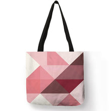Load image into Gallery viewer, Pink Blue Color Geometry Pattern Tote Bag Letter Printed Linen Handbag Double Side Print Travel Folding Reusable Bags Sac A Main