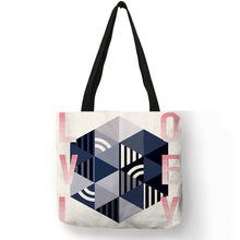 Load image into Gallery viewer, Pink Blue Color Geometry Pattern Tote Bag Letter Printed Linen Handbag Double Side Print Travel Folding Reusable Bags Sac A Main