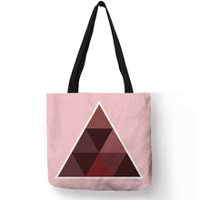 Load image into Gallery viewer, Pink Blue Color Geometry Pattern Tote Bag Letter Printed Linen Handbag Double Side Print Travel Folding Reusable Bags Sac A Main
