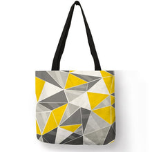 Load image into Gallery viewer, Pink Blue Color Geometry Pattern Tote Bag Letter Printed Linen Handbag Double Side Print Travel Folding Reusable Bags Sac A Main